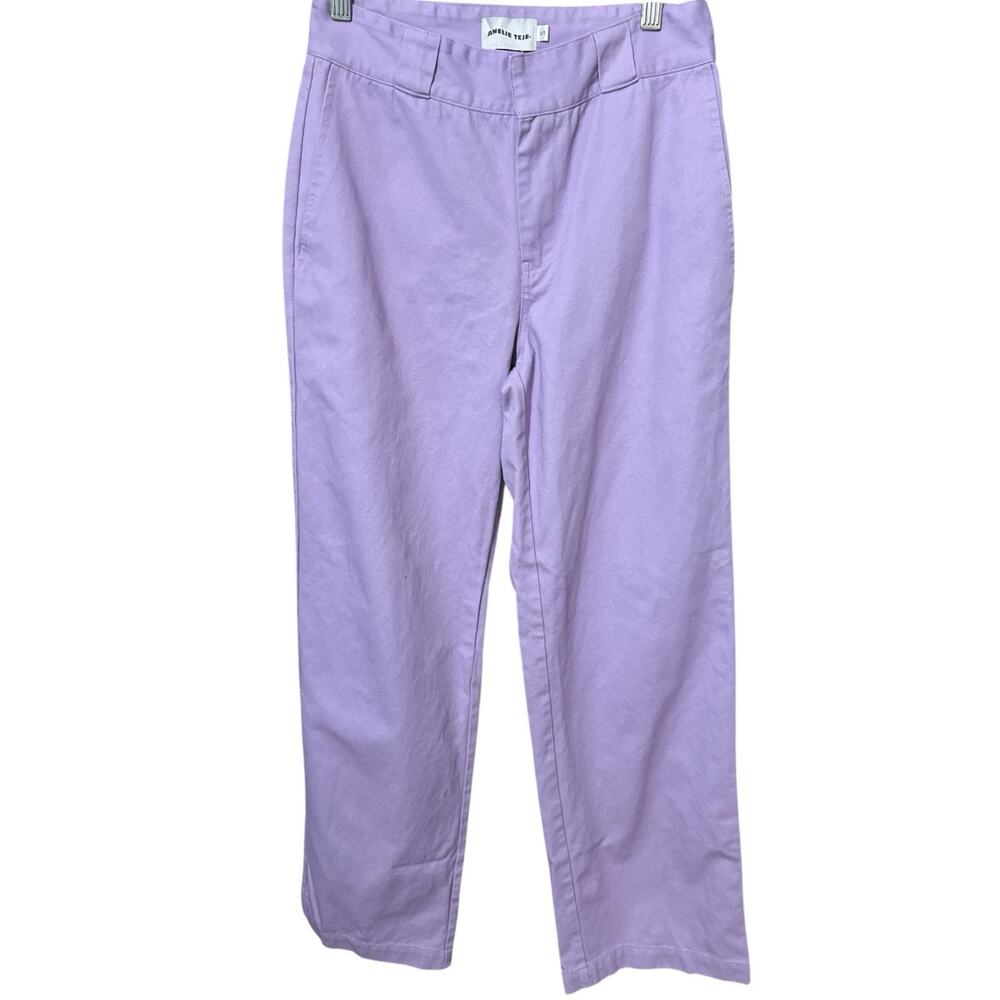 Amelie Teje Purple Lavender Logo WideLeg Long Cargo Pant Size Small